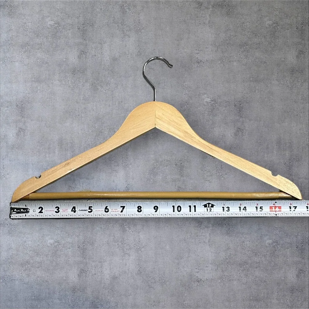 Set of 12 Natural Wood Hangers‎ with Notches and Trouser Bar